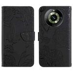 For Realme 11 Pro HT03 Skin Feel Butterfly Embossed Flip Leather Phone Case(Black)