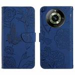 For Realme 11 Pro HT03 Skin Feel Butterfly Embossed Flip Leather Phone Case(Blue)