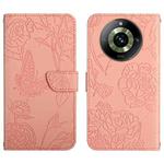 For Realme 11 Pro HT03 Skin Feel Butterfly Embossed Flip Leather Phone Case(Pink)