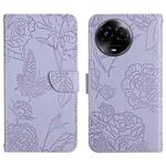For Realme 11 5G Global HT03 Skin Feel Butterfly Embossed Flip Leather Phone Case(Purple)