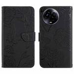 For Realme 11 5G Global HT03 Skin Feel Butterfly Embossed Flip Leather Phone Case(Black)