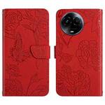 For Realme 11 5G Global HT03 Skin Feel Butterfly Embossed Flip Leather Phone Case(Red)