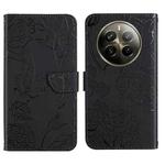 For Realme 12 Pro/12 Pro+ Global HT03 Skin Feel Butterfly Embossed Flip Leather Phone Case(Black)
