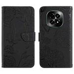 For Realme C63 5G HT03 Skin Feel Butterfly Embossed Flip Leather Phone Case(Black)