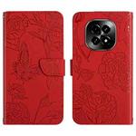 For Realme C63 5G HT03 Skin Feel Butterfly Embossed Flip Leather Phone Case(Red)