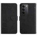 For Realme C75 4G HT03 Skin Feel Butterfly Embossed Flip Leather Phone Case(Black)