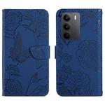 For Realme C75 4G HT03 Skin Feel Butterfly Embossed Flip Leather Phone Case(Blue)