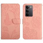 For Realme C75 4G HT03 Skin Feel Butterfly Embossed Flip Leather Phone Case(Pink)