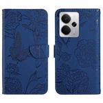 For Realme 14 5G Global / P3 5G Global HT03 Skin Feel Butterfly Embossed Flip Leather Phone Case(Blue)