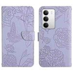 For Realme C75 5G HT03 Skin Feel Butterfly Embossed Flip Leather Phone Case(Purple)