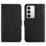 For Realme C75 5G HT03 Skin Feel Butterfly Embossed Flip Leather Phone Case(Black)