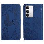 For Realme C75 5G HT03 Skin Feel Butterfly Embossed Flip Leather Phone Case(Blue)