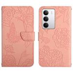 For Realme C75 5G HT03 Skin Feel Butterfly Embossed Flip Leather Phone Case(Pink)