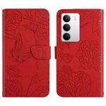 For Realme C75 5G HT03 Skin Feel Butterfly Embossed Flip Leather Phone Case(Red)