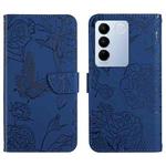 For vivo V27E 4G Global HT03 Skin Feel Butterfly Embossed Flip Leather Phone Case(Blue)