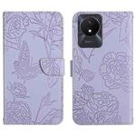 For vivo Y02A 4G / Y02 4G / Y11 2023 HT03 Skin Feel Butterfly Embossed Flip Leather Phone Case(Purple)