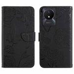 For vivo Y02A 4G / Y02 4G / Y11 2023 HT03 Skin Feel Butterfly Embossed Flip Leather Phone Case(Black)