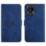 For vivo Y02A 4G / Y02 4G / Y11 2023 HT03 Skin Feel Butterfly Embossed Flip Leather Phone Case(Blue)