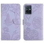 For vivo Y55S 5G 2023 / Y55 5G / T1 5G HT03 Skin Feel Butterfly Embossed Flip Leather Phone Case(Purple)