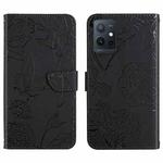 For vivo Y75 5G Global HT03 Skin Feel Butterfly Embossed Flip Leather Phone Case(Black)