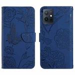 For vivo Y75 5G Global HT03 Skin Feel Butterfly Embossed Flip Leather Phone Case(Blue)