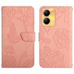 For vivo Y56 5G Global HT03 Skin Feel Butterfly Embossed Flip Leather Phone Case(Pink)