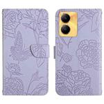 For vivo Y02S Global / Y16 4G Global HT03 Skin Feel Butterfly Embossed Flip Leather Phone Case(Purple)