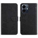 For vivo Y77E 5G HT03 Skin Feel Butterfly Embossed Flip Leather Phone Case(Black)