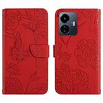 For vivo Y77E 5G HT03 Skin Feel Butterfly Embossed Flip Leather Phone Case(Red)