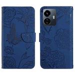 For vivo Y22 4G Global / Y35 4G Global HT03 Skin Feel Butterfly Embossed Flip Leather Phone Case(Blue)