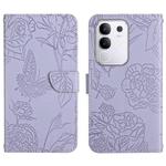 For vivo Y29 4G Global HT03 Skin Feel Butterfly Embossed Flip Leather Phone Case(Purple)