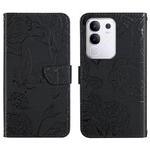 For vivo Y29 4G Global HT03 Skin Feel Butterfly Embossed Flip Leather Phone Case(Black)
