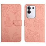 For vivo Y29 4G Global HT03 Skin Feel Butterfly Embossed Flip Leather Phone Case(Pink)