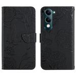 For vivo Y04 4G / Y29s 5G HT03 Skin Feel Butterfly Embossed Flip Leather Phone Case(Black)