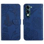 For vivo Y04 4G / Y29s 5G HT03 Skin Feel Butterfly Embossed Flip Leather Phone Case(Blue)