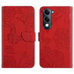 For vivo Y04 4G / Y29s 5G HT03 Skin Feel Butterfly Embossed Flip Leather Phone Case(Red)