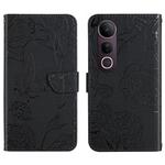 For vivo V50 Lite 5G HT03 Skin Feel Butterfly Embossed Flip Leather Phone Case(Black)
