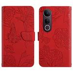 For vivo V50 Lite 5G HT03 Skin Feel Butterfly Embossed Flip Leather Phone Case(Red)