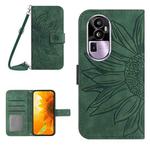 For OPPO Reno10 Pro+ Skin Feel Sun Flower Embossed Flip Leather Phone Case with Lanyard(Green)