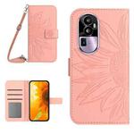 For OPPO Reno10 Pro+ Skin Feel Sun Flower Embossed Flip Leather Phone Case with Lanyard(Pink)