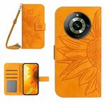 For Realme 11 Pro Skin Feel Sun Flower Embossed Flip Leather Phone Case with Lanyard(Yellow)