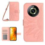 For Realme 11 Pro Skin Feel Sun Flower Embossed Flip Leather Phone Case with Lanyard(Pink)