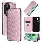 For OPPO Reno11 Pro Global Carbon Fiber Texture Flip Leather Phone Case(Pink)