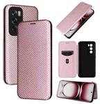 For OPPO Reno12 Pro 5G Global Carbon Fiber Texture Flip Leather Phone Case(Pink)