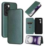 For OPPO Reno12 5G Global Carbon Fiber Texture Flip Leather Phone Case(Green)