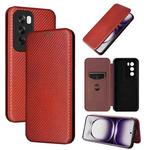 For OPPO Reno12 5G Global Carbon Fiber Texture Flip Leather Phone Case(Brown)