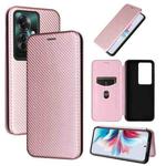 For OPPO Reno11 PJH110 Carbon Fiber Texture Flip Leather Phone Case(Pink)