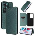 For OPPO Reno11 PJH110 Carbon Fiber Texture Flip Leather Phone Case(Green)