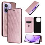 For OPPO A3x 5G India Carbon Fiber Texture Flip Leather Phone Case(Pink)