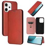 For OPPO Reno14 5G Global Carbon Fiber Texture Flip Leather Phone Case(Brown)